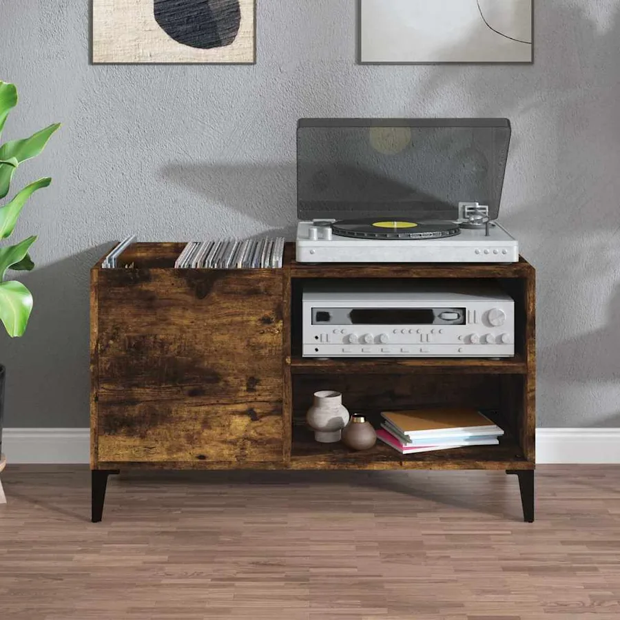 Armoire à disques chêne fumé 84,5x38x48 cm bois d'ingénierie - 3