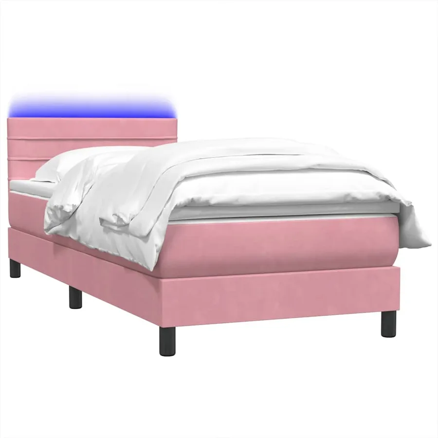 Sommier à lattes de lit avec matelas et LED rose 80x220 cm velours - 3