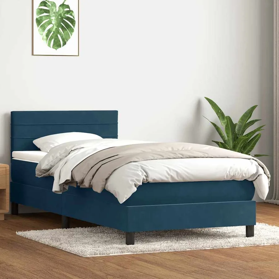 Sommier à lattes de lit et matelas bleu foncé 80x220 cm velours
