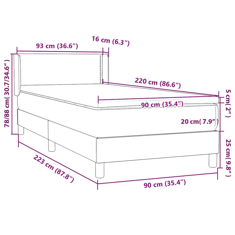 Sommier à lattes de lit et matelas gris foncé 90x220 cm velours - 12