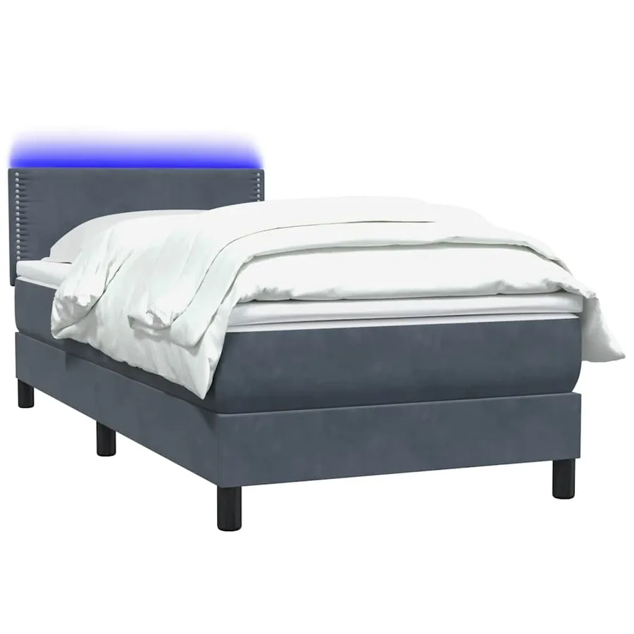 Sommier à lattes de lit et matelas et LED gris foncé 90x220 cm velours - 3