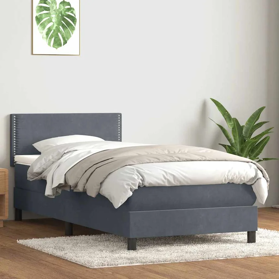 Sommier à lattes de lit et matelas et LED gris foncé 90x220 cm velours - 4