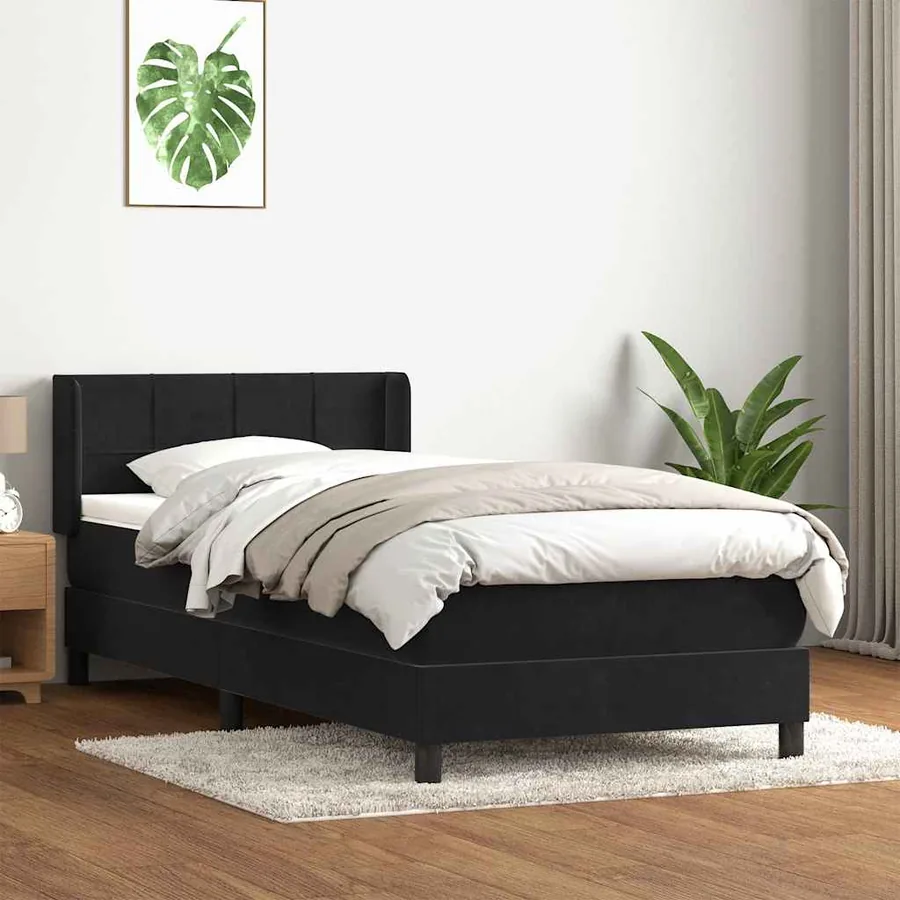 Sommier à lattes de lit avec matelas noir 80x220 cm velours