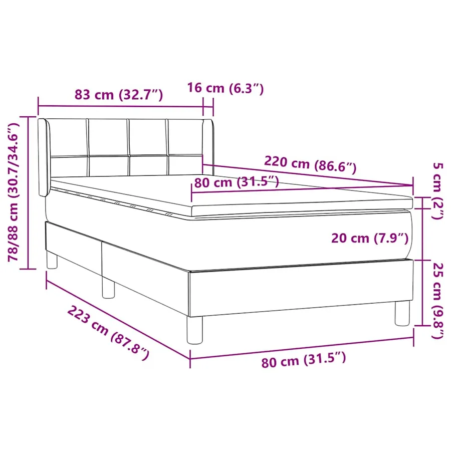 Sommier à lattes de lit avec matelas noir 80x220 cm velours - 12