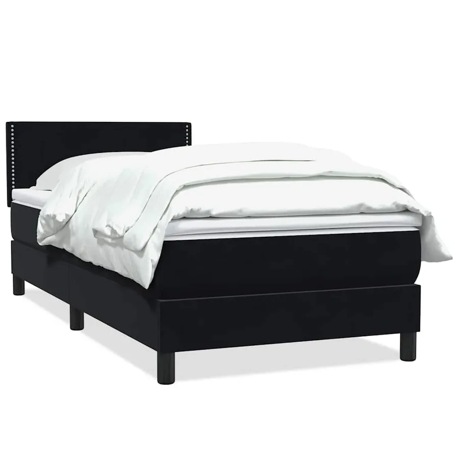 Sommier à lattes de lit avec matelas noir 80x220 cm velours - 2
