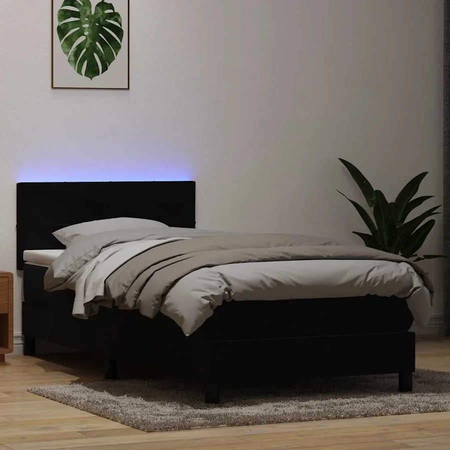Sommier à lattes de lit avec matelas et LED noir 80x220 cm velours