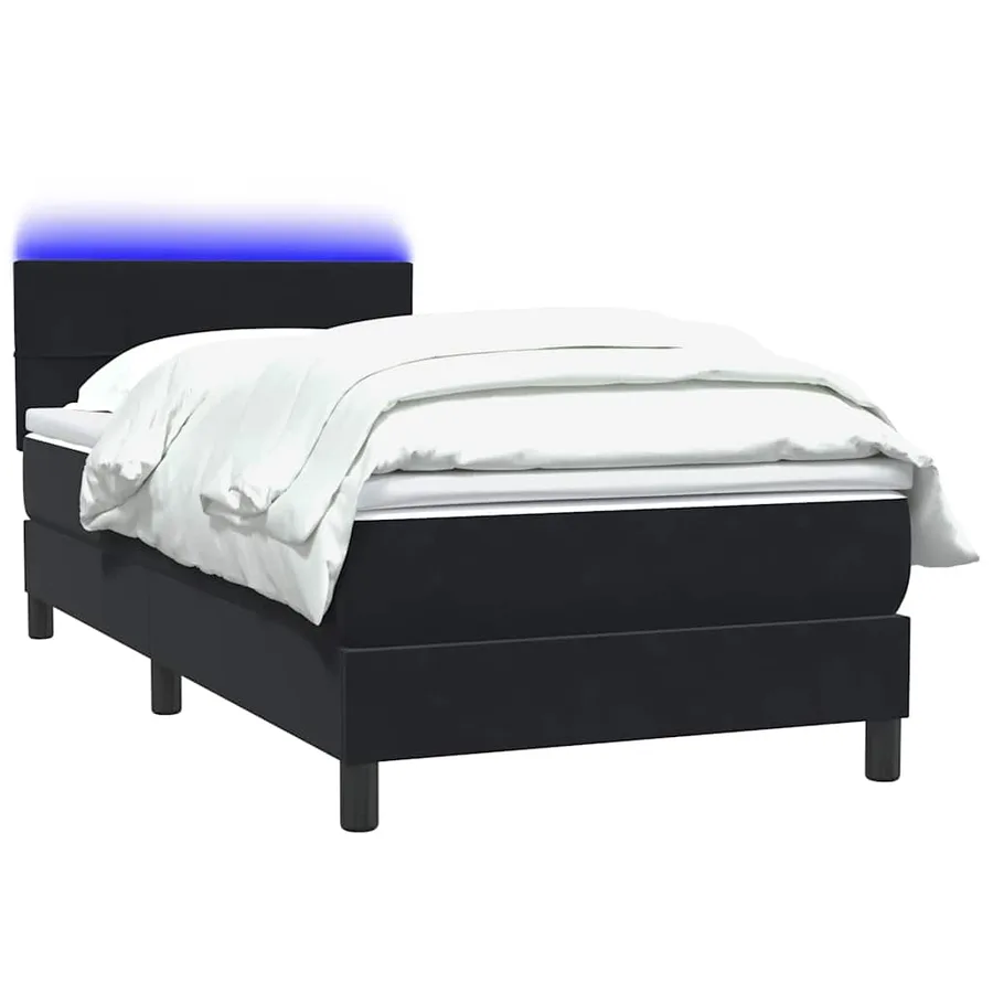 Sommier à lattes de lit avec matelas et LED noir 80x220 cm velours - 3