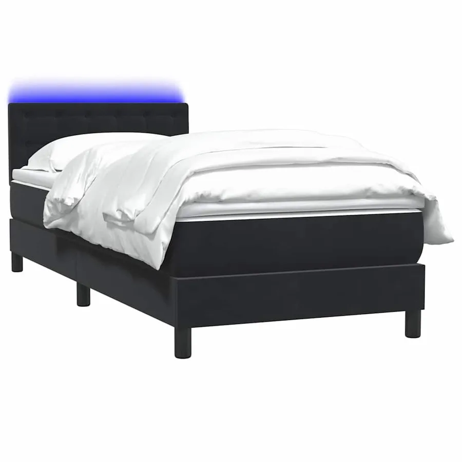 Sommier à lattes de lit avec matelas et LED noir 80x220 cm velours - 3