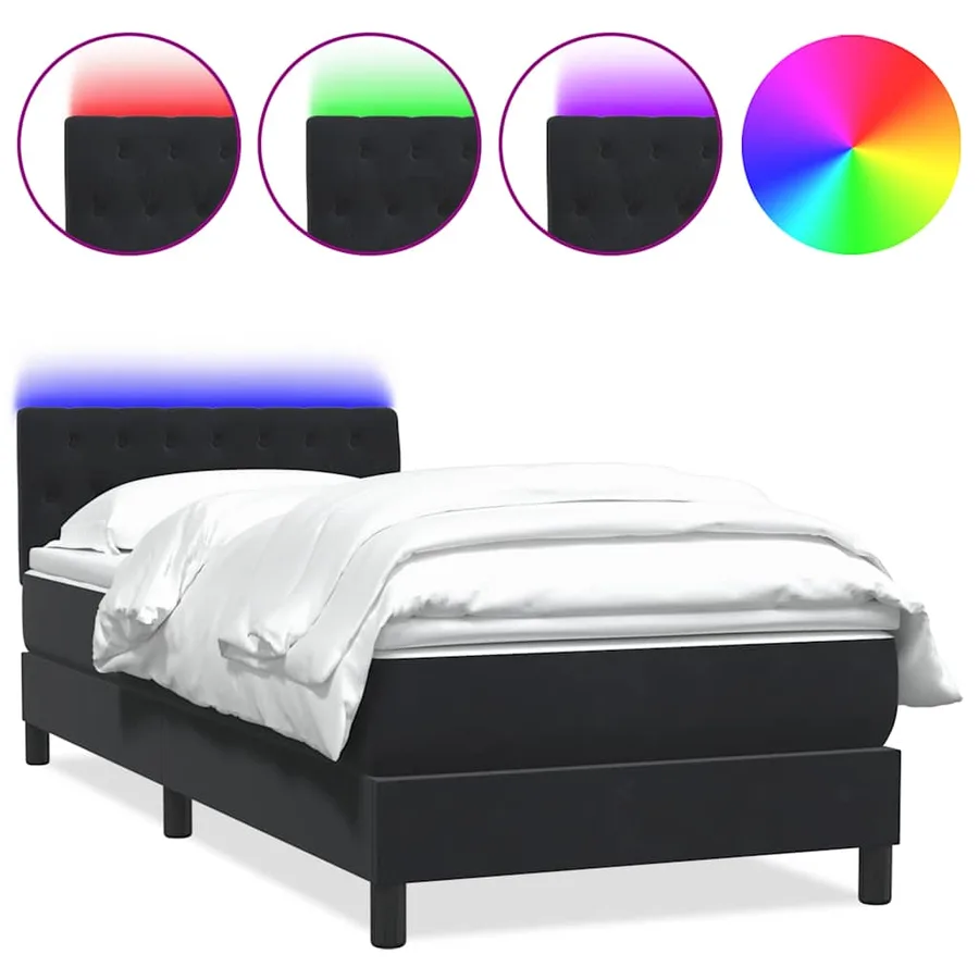 Sommier à lattes de lit avec matelas et LED noir 80x220 cm velours - 2