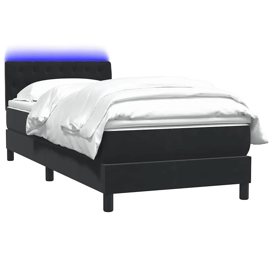 Sommier à lattes de lit avec matelas et LED noir 80x220 cm velours - 3