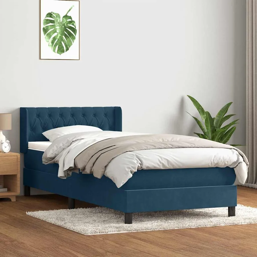 Sommier à lattes de lit et matelas bleu foncé 90x220 cm velours - 3