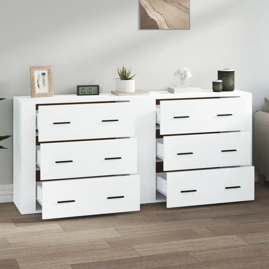 Buffets 2 pcs blanc bois d'ingénierie - 3