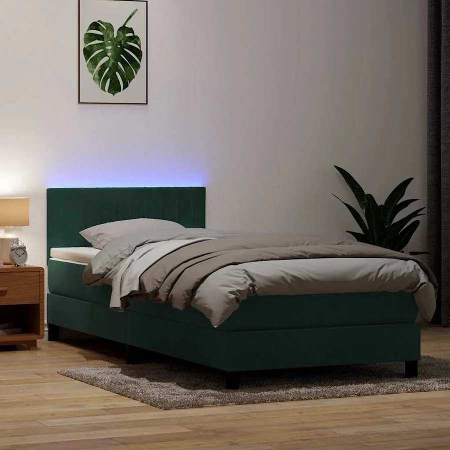 Sommier à lattes de lit et matelas et LED vert foncé 80x210 cm velours