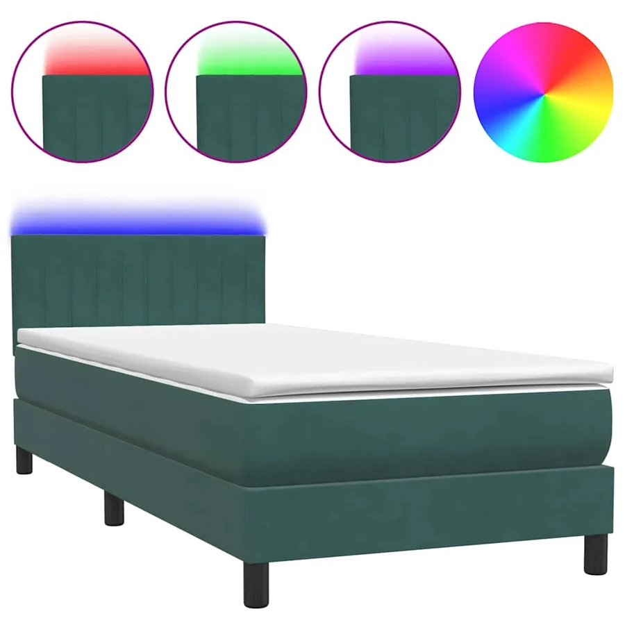 Sommier à lattes de lit et matelas et LED vert foncé 80x210 cm velours - 2