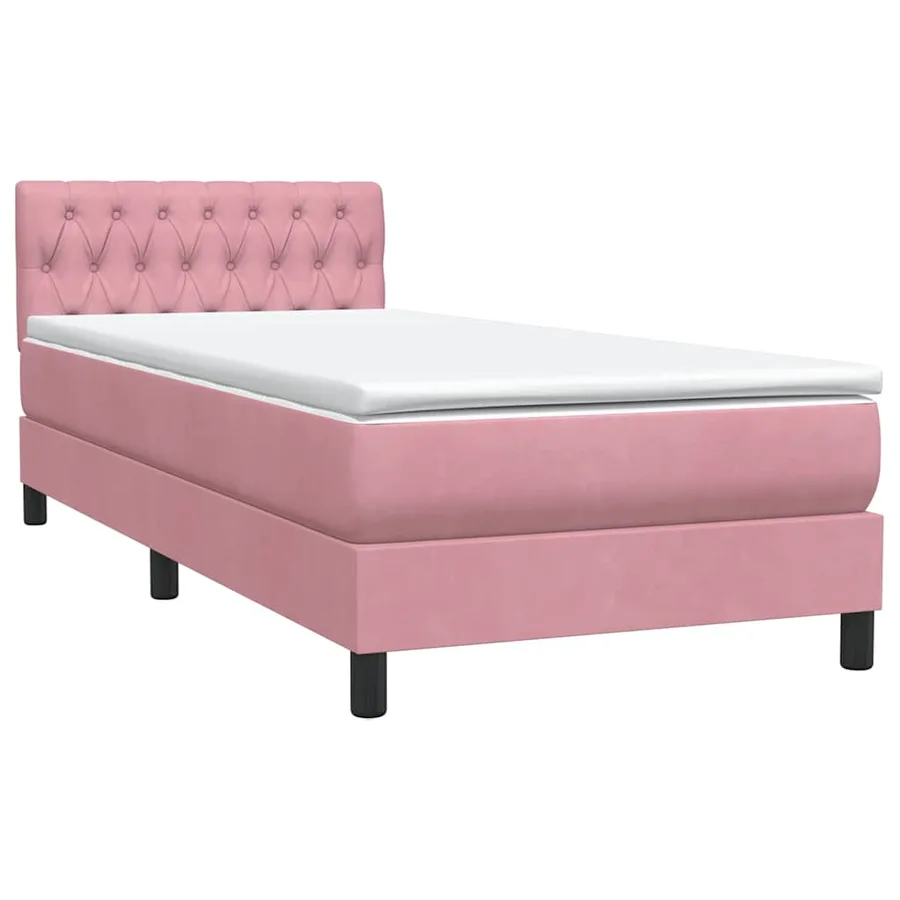 Sommier à lattes de lit avec matelas rose 90x220 cm velours - 2