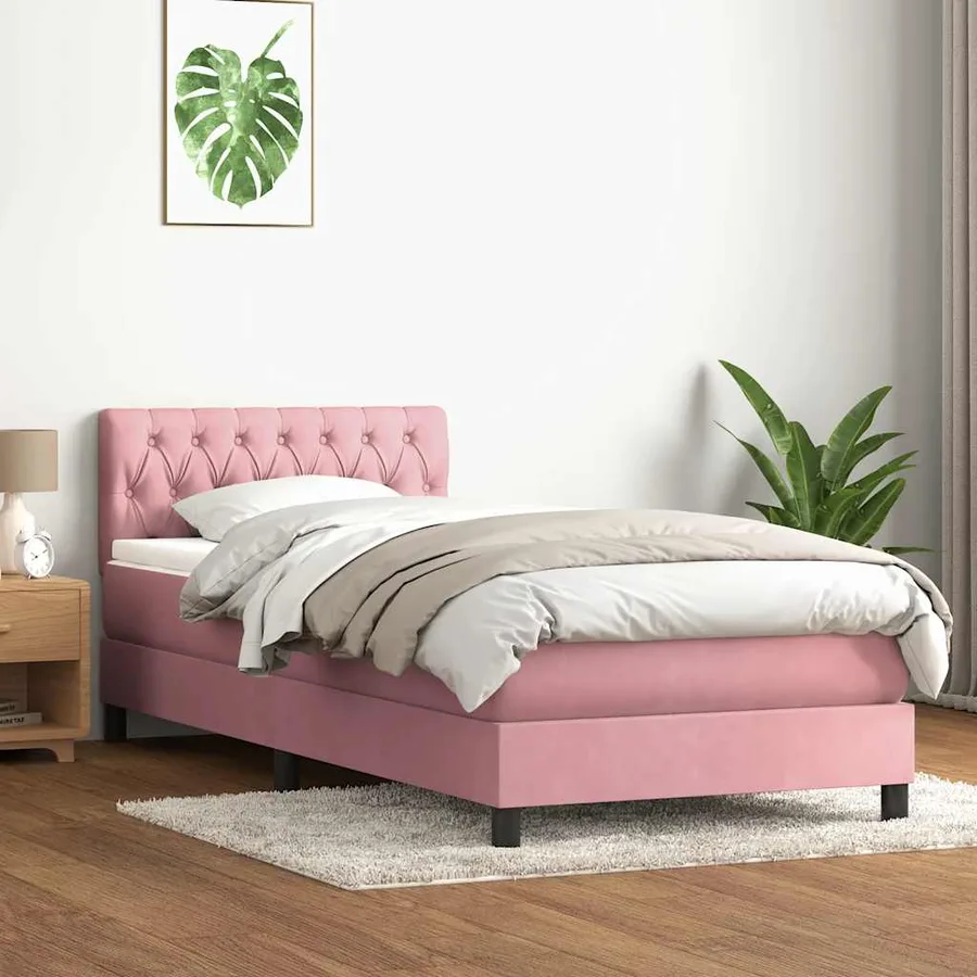 Sommier à lattes de lit avec matelas rose 90x220 cm velours - 3
