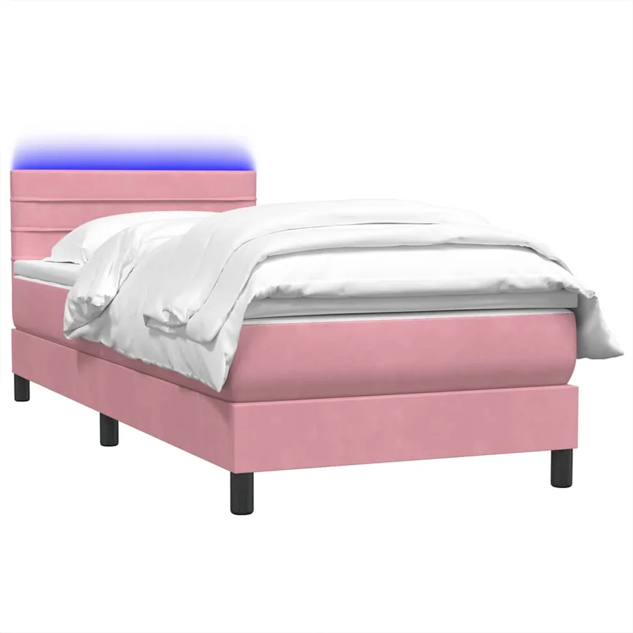Sommier à lattes de lit avec matelas et LED rose 90x220 cm velours - 3