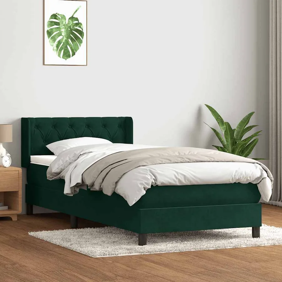 Sommier à lattes de lit et matelas vert foncé 80x210 cm velours