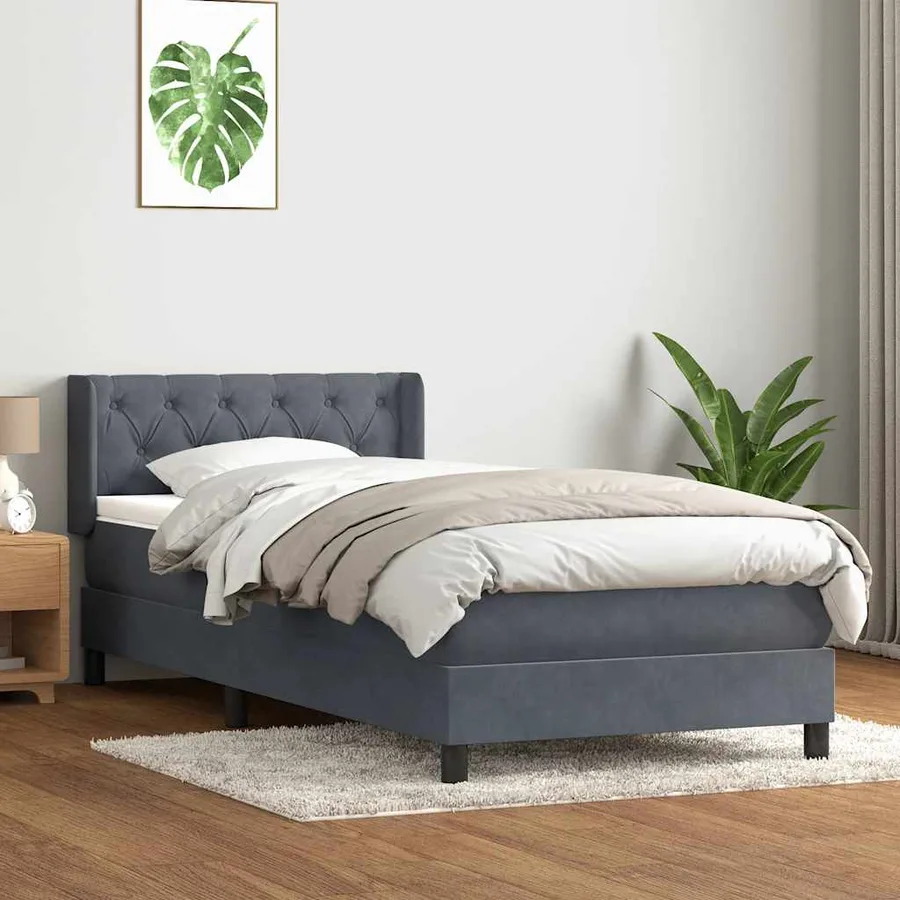 Sommier à lattes de lit et matelas gris foncé 80x220 cm velours - 3