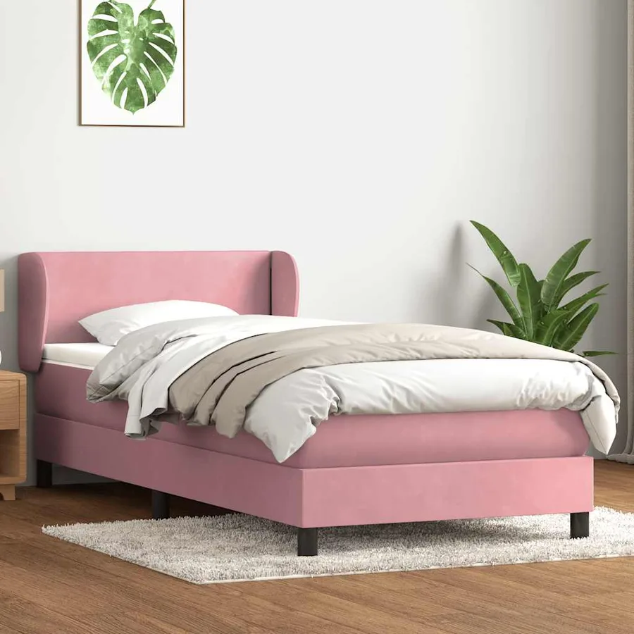 Sommier à lattes de lit avec matelas rose 80x210 cm velours - 3