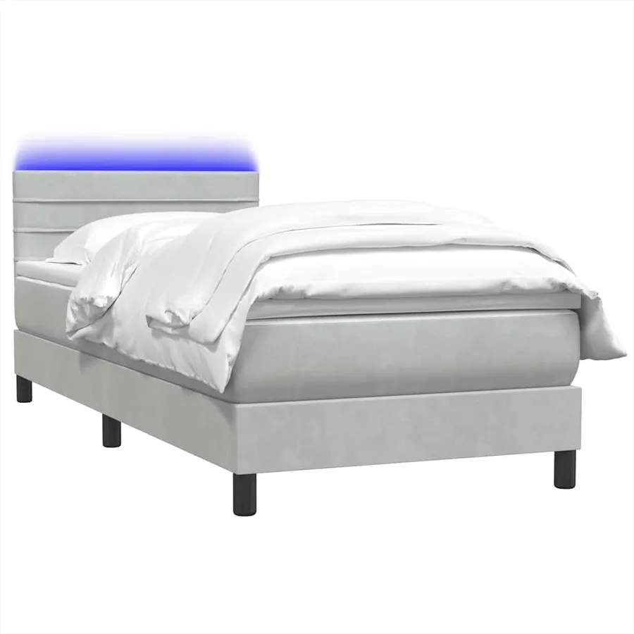 Sommier à lattes de lit et matelas et LED gris clair 80x210 cm velours - 3