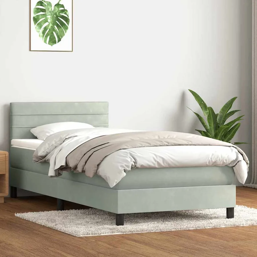 Sommier à lattes de lit et matelas et LED gris clair 80x210 cm velours - 4