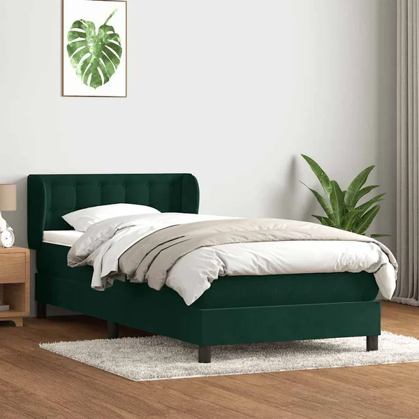 Sommier à lattes de lit et matelas vert foncé 80x220 cm velours