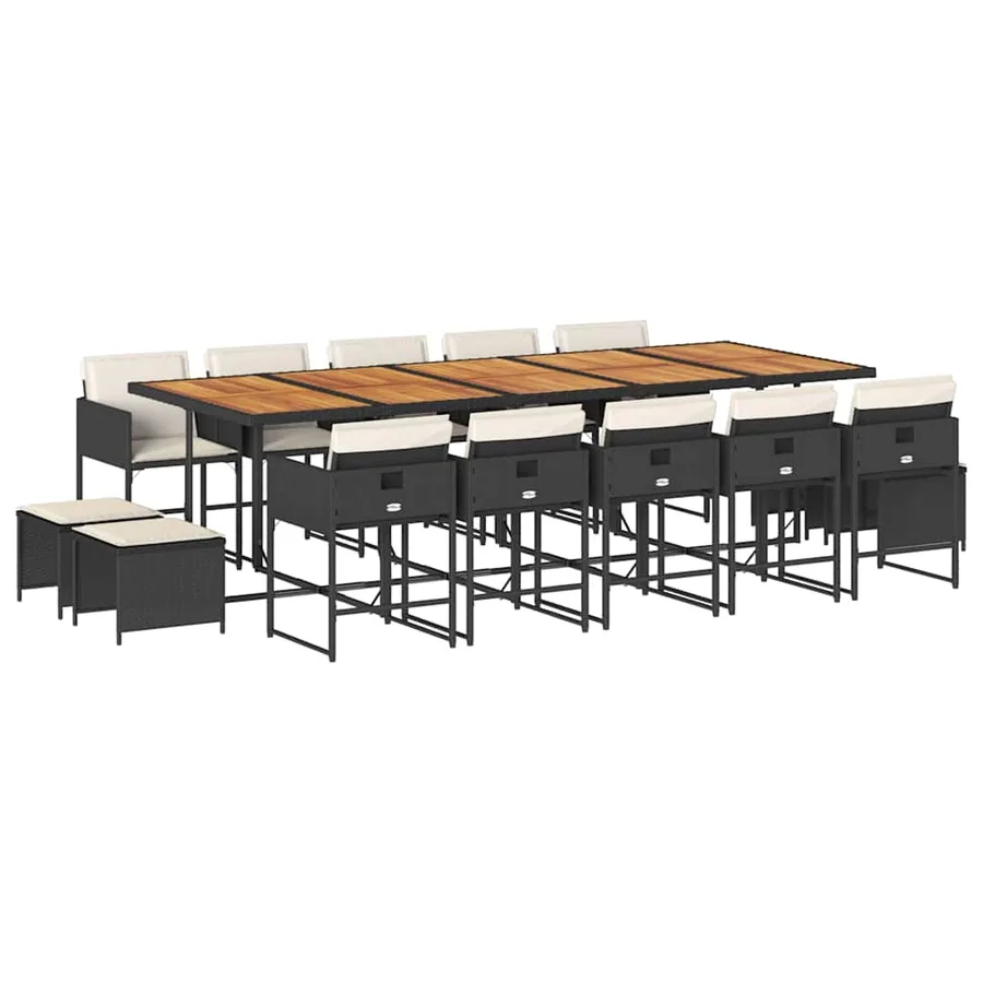 Ensemble à manger de jardin 15 pcs coussins noir résine tressée - 2