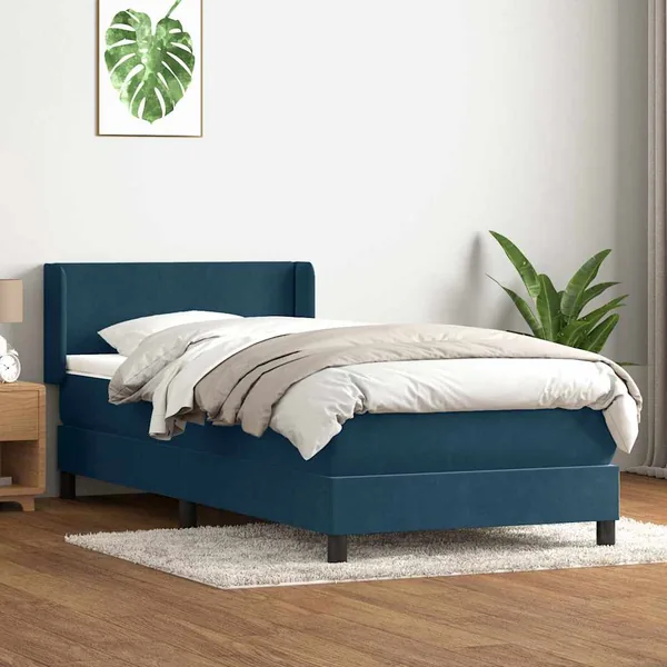 Sommier à lattes de lit et matelas bleu foncé 80x210 cm velours