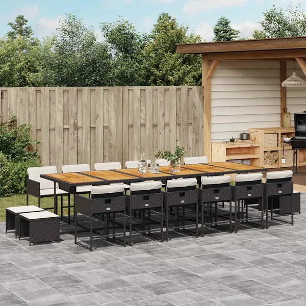 Ensemble à manger de jardin 17 pcs coussins noir résine tressée