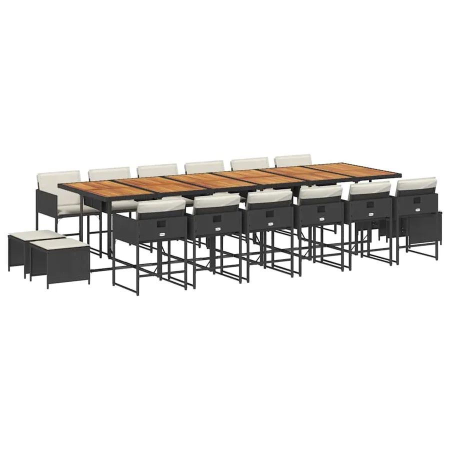 Ensemble à manger de jardin 17 pcs coussins noir résine tressée - 2