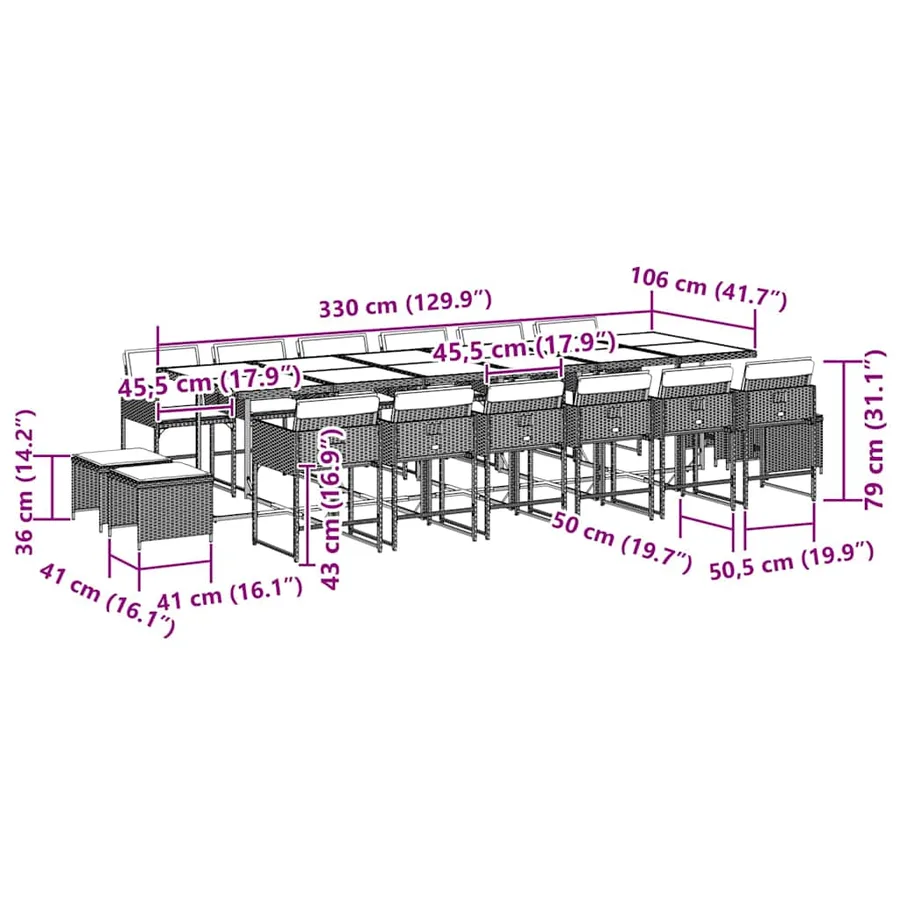 Ensemble à manger de jardin 17 pcs coussins noir résine tressée - 6