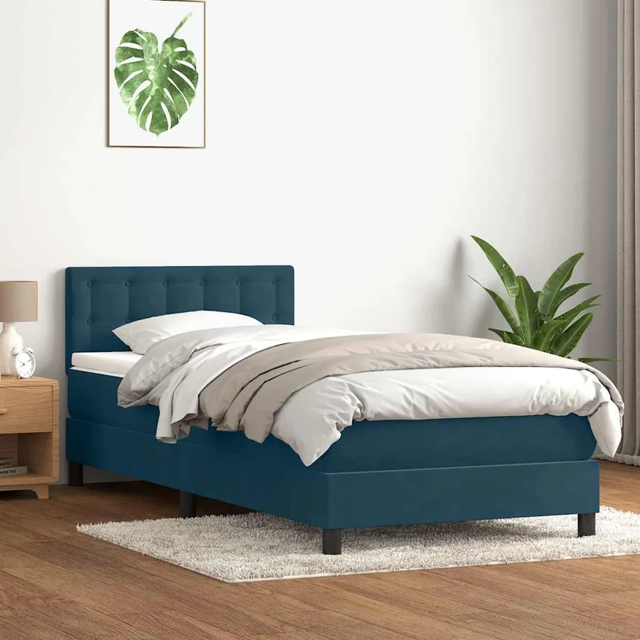 Sommier à lattes de lit et matelas et LED bleu foncé 80x210 cm velours - 4