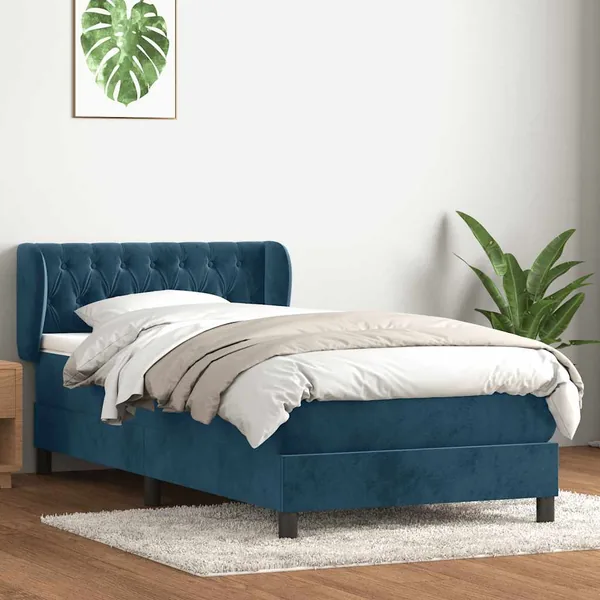 Sommier à lattes de lit et matelas bleu foncé 80x210 cm velours
