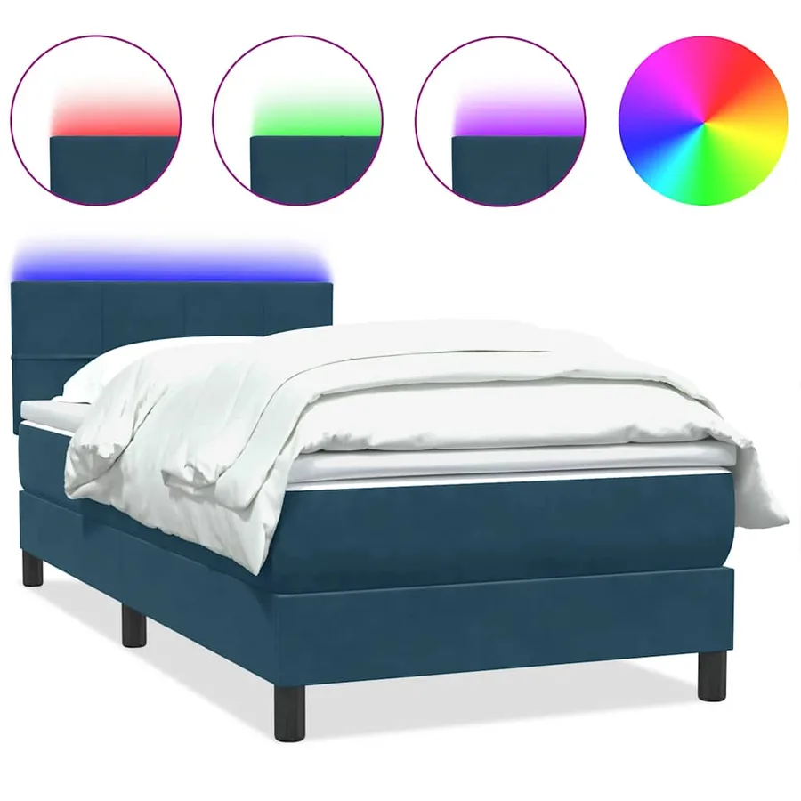 Sommier à lattes de lit et matelas et LED bleu foncé 80x210 cm velours - 2