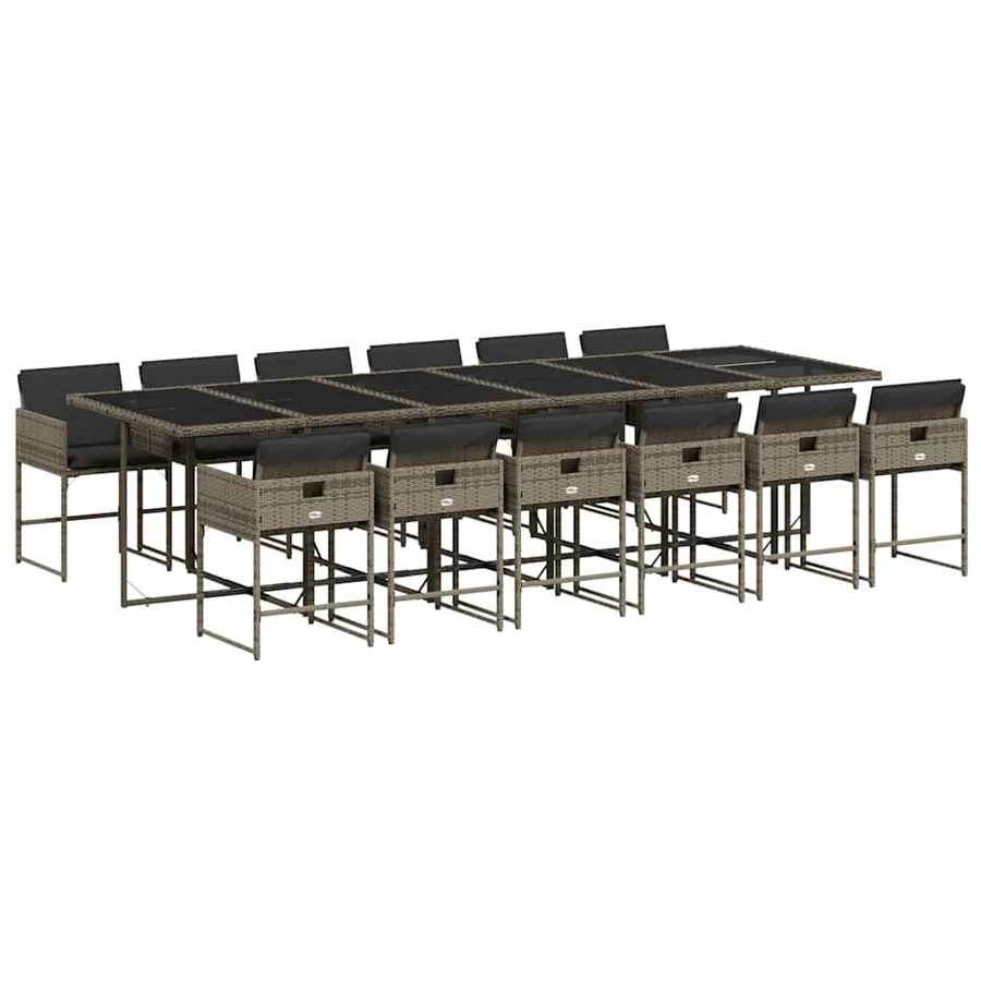 Ensemble à manger de jardin coussins 13 pcs gris résine tressée - 2