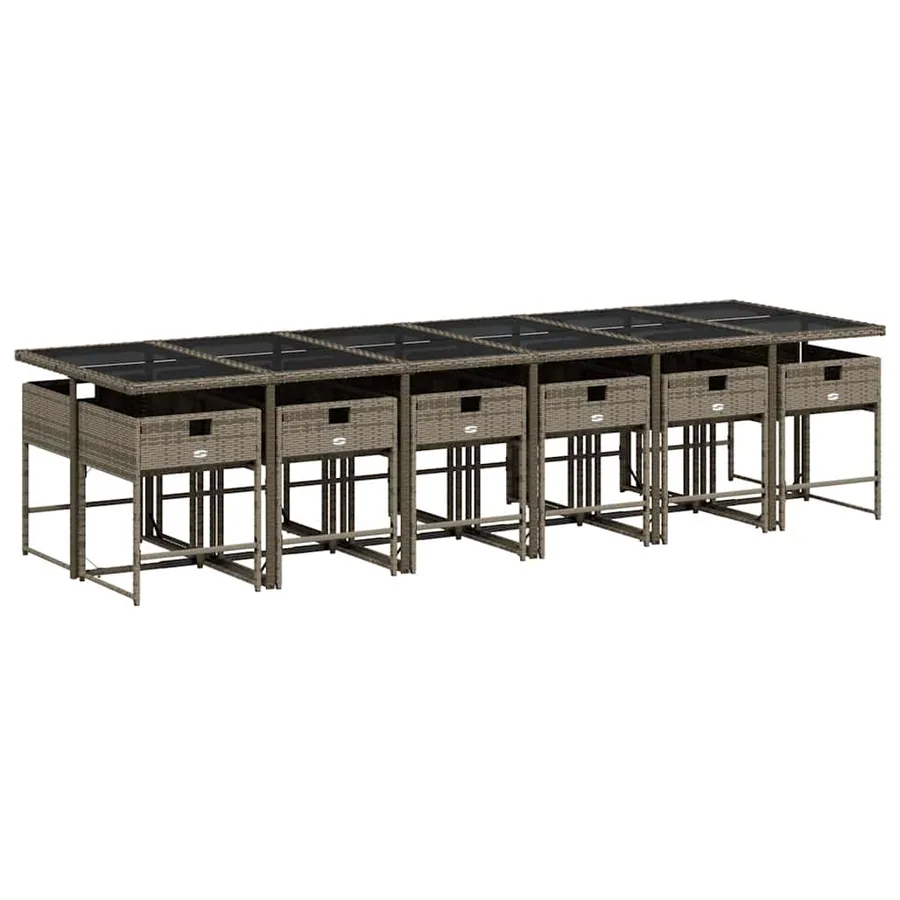 Ensemble à manger de jardin coussins 13 pcs gris résine tressée - 3