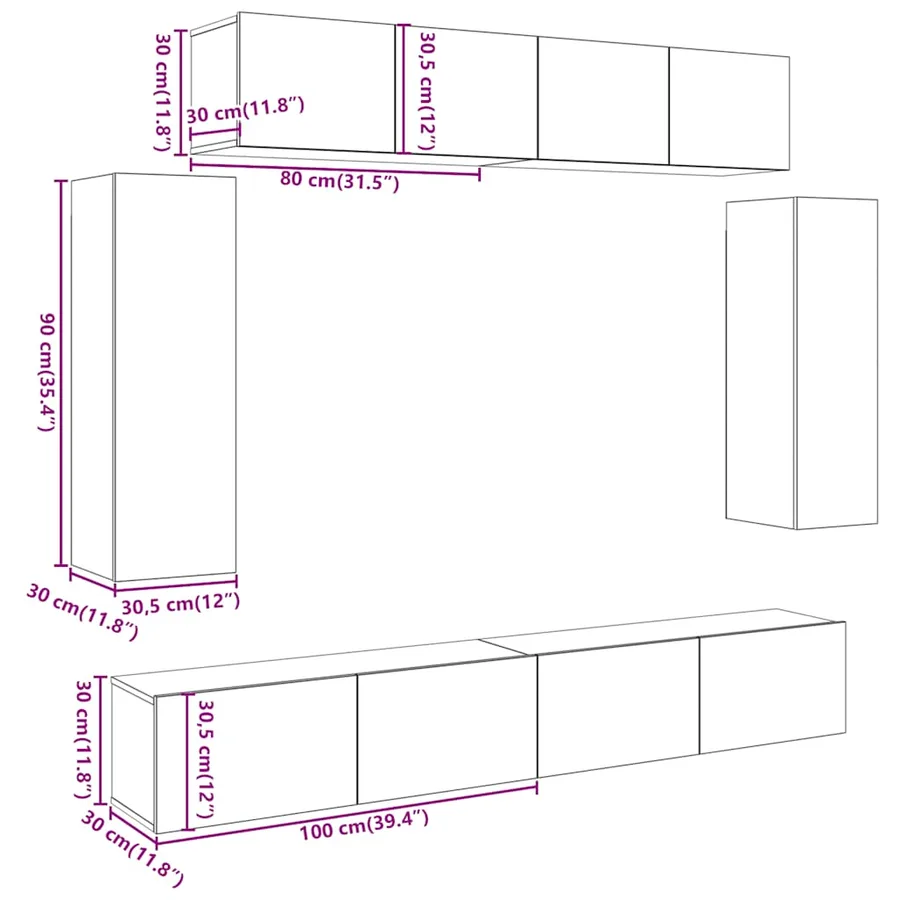 Ensemble de meuble TV mural 6 pcs vieux bois bois d'ingénierie - 11