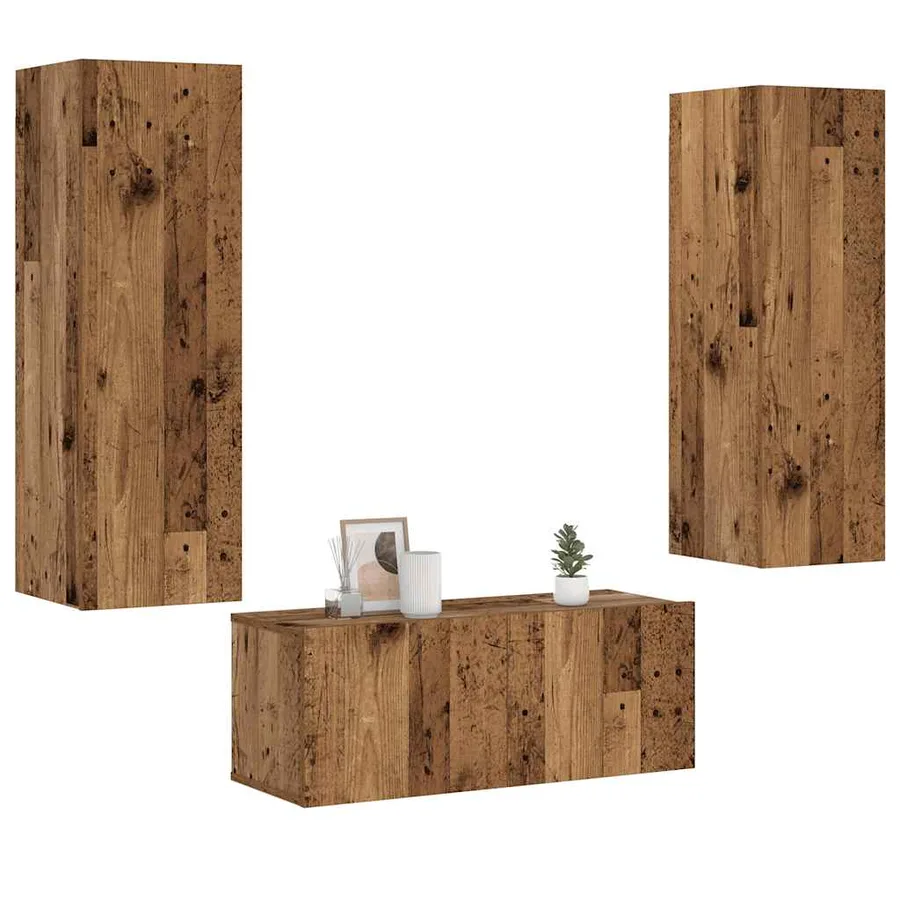 Meubles TV muraux 3 pcs vieux bois bois d'ingénierie - 3