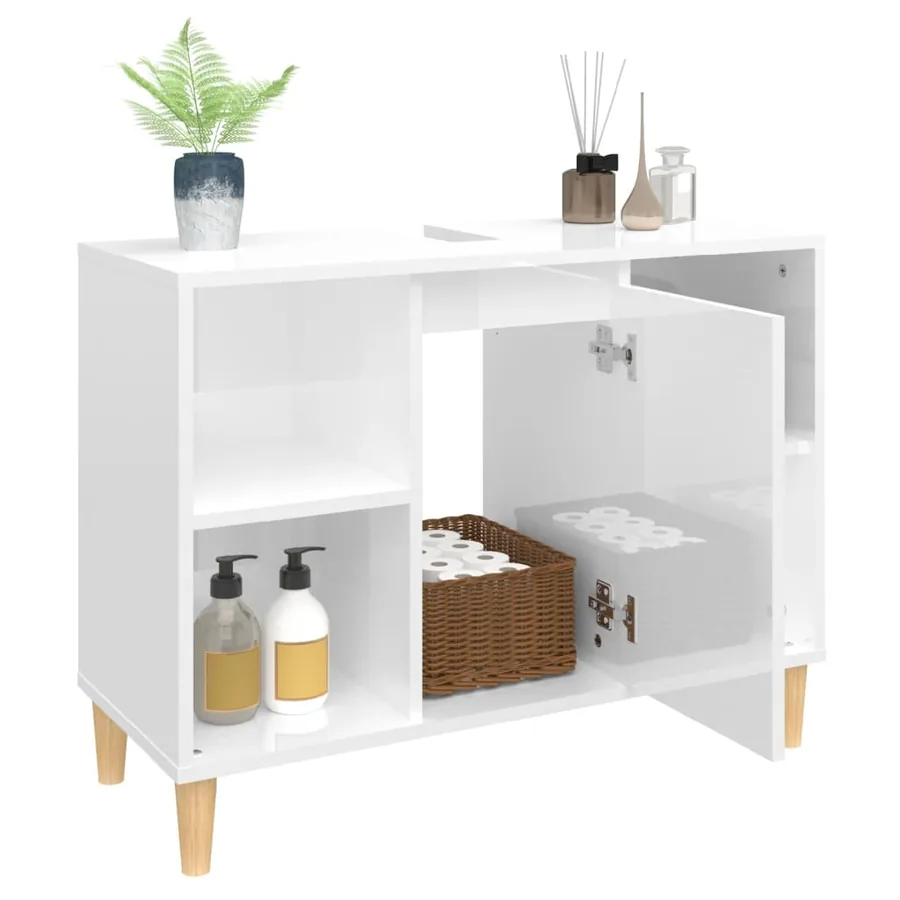 Meuble d'évier blanc brillant 80x33x60 cm bois d'ingénierie - 5