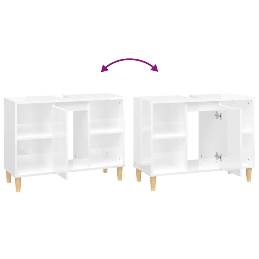 Meuble d'évier blanc brillant 80x33x60 cm bois d'ingénierie - 9