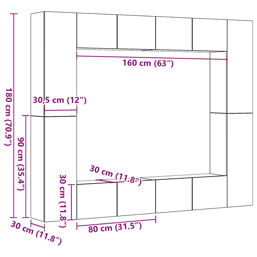 Ensemble de meuble TV mural 8 pcs chêne artisanal - 9