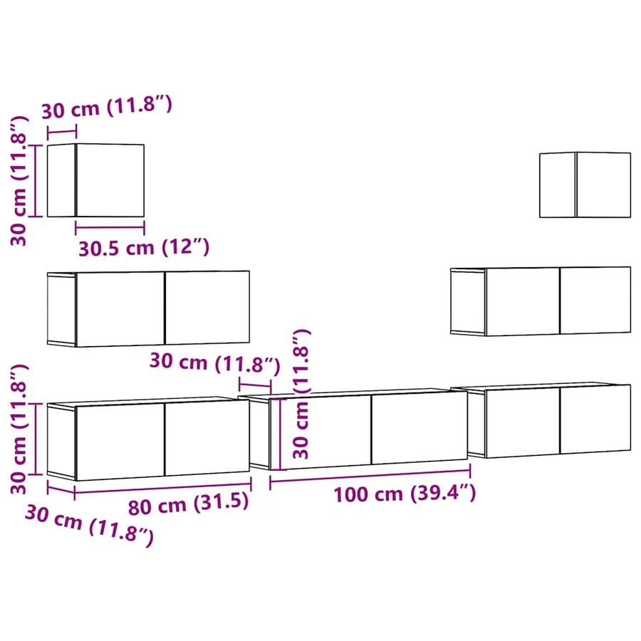 Ensemble de meuble TV mural 7 pcs chêne artisanal - 11