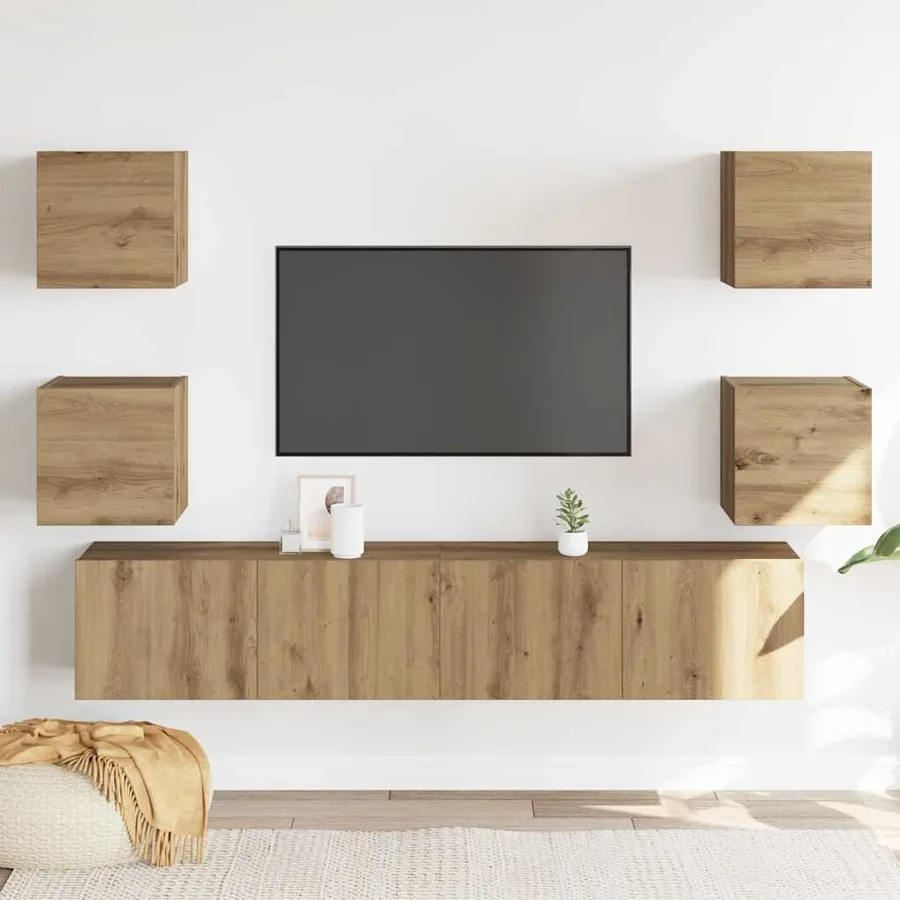 Meubles TV muraux 6 pcs chêne artisanal bois d'ingénierie - 3