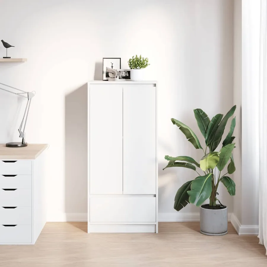 Armoire avec tiroir blanc 55,5x34x119,5 cm bois d'ingénierie - 3