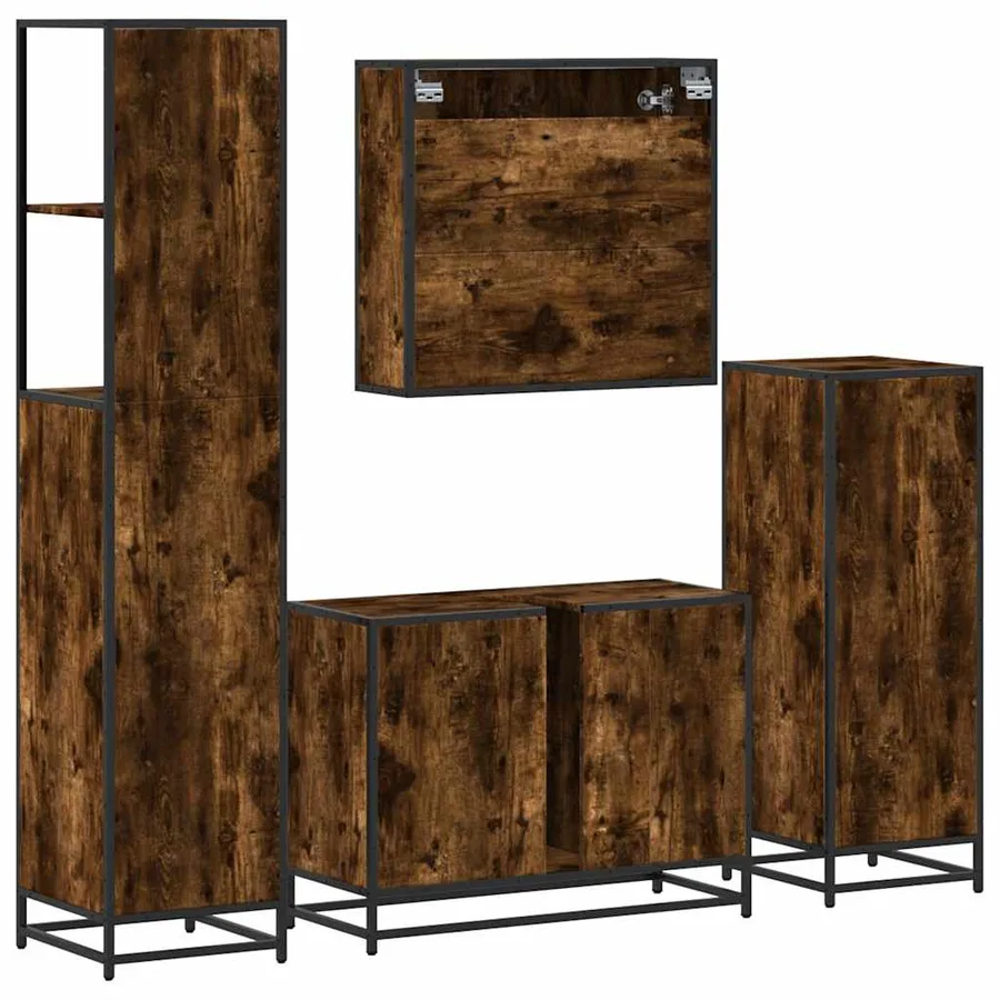 Ensemble meubles salle de bain 4 pcs chêne fumé bois ingénierie - 8
