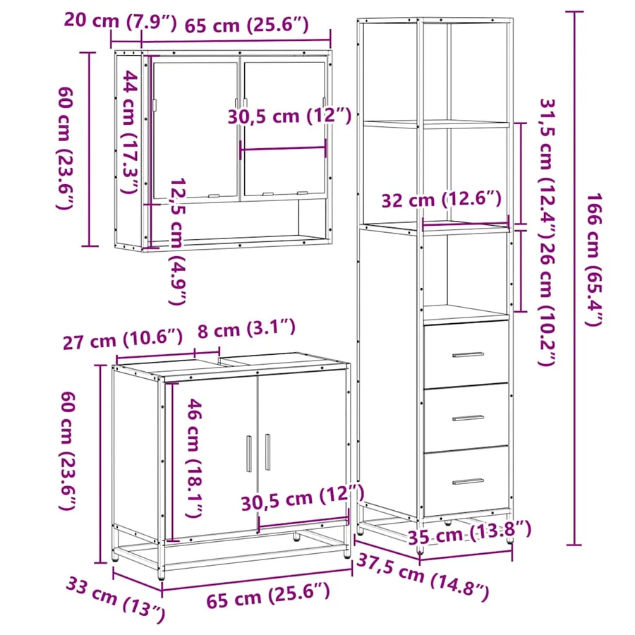 Ensemble de meubles de salle de bain 3 pcs Chêne fumé - 11