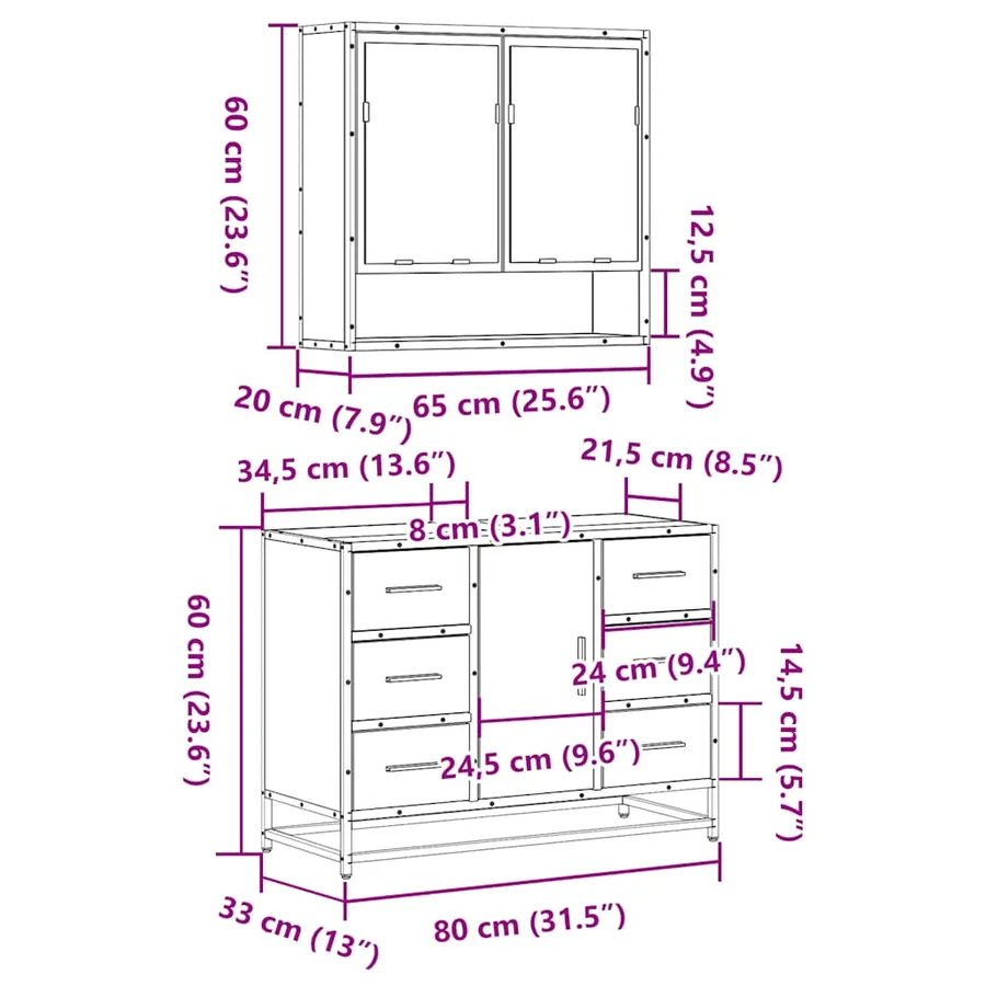 Ensemble de meubles de salle de bain 2 pcs Chêne fumé - 11