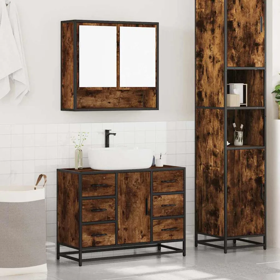 Ensemble de meubles de salle de bain 2 pcs Chêne fumé - 3
