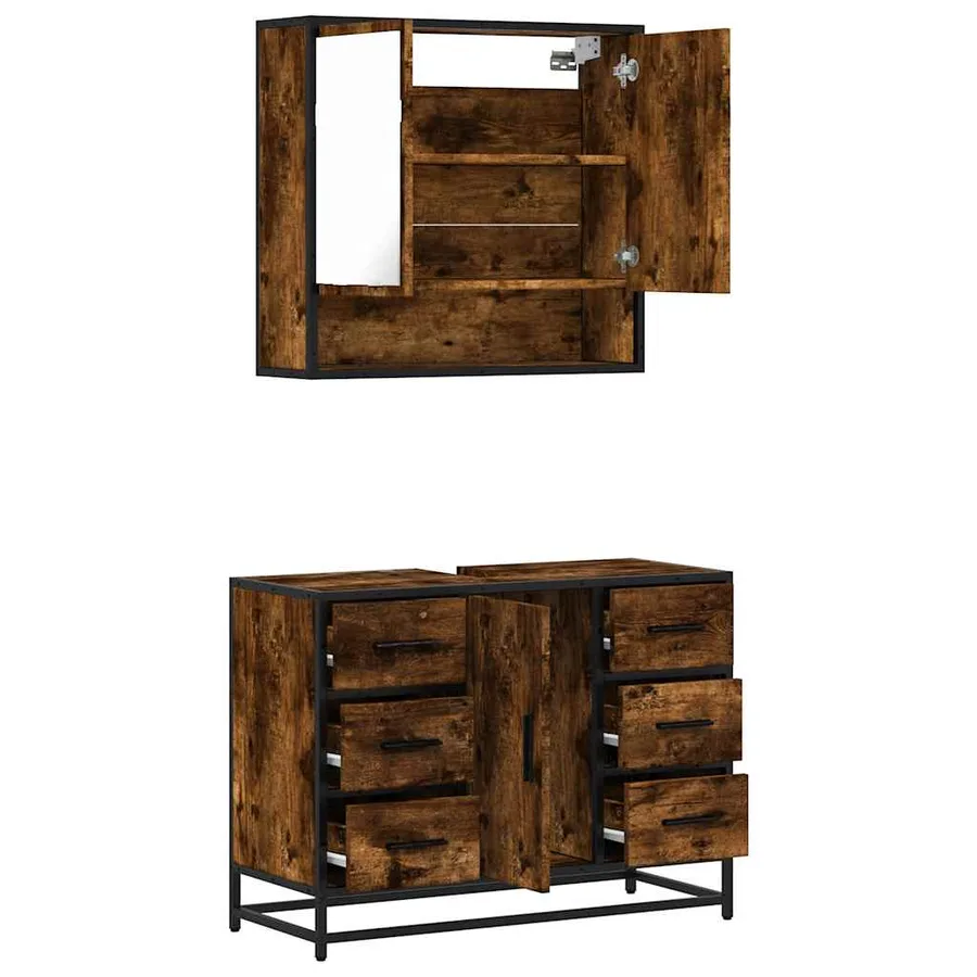 Ensemble de meubles de salle de bain 2 pcs Chêne fumé - 8
